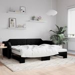 Casa si Gradina - Mobilier - Paturi si accesorii - Paturi - Pat de zi cu extensie si saltele, negru, 90x190 cm, textil - Infinity.ro