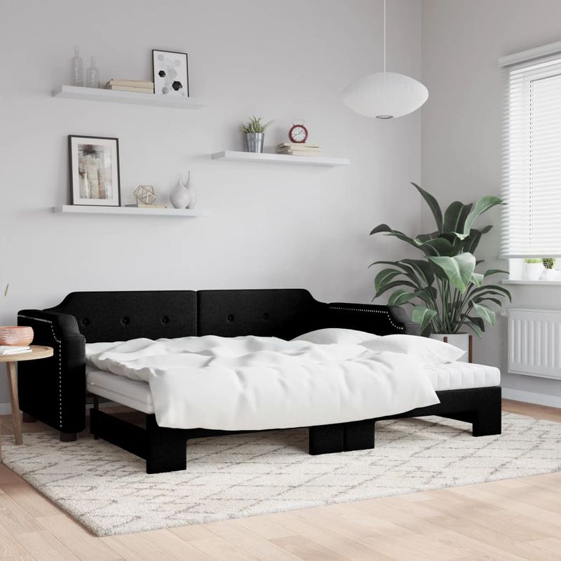 Casa si Gradina - Mobilier - Paturi si accesorii - Paturi - Pat de zi cu extensie si saltele, negru, 90x190 cm, textil - Infinity.ro