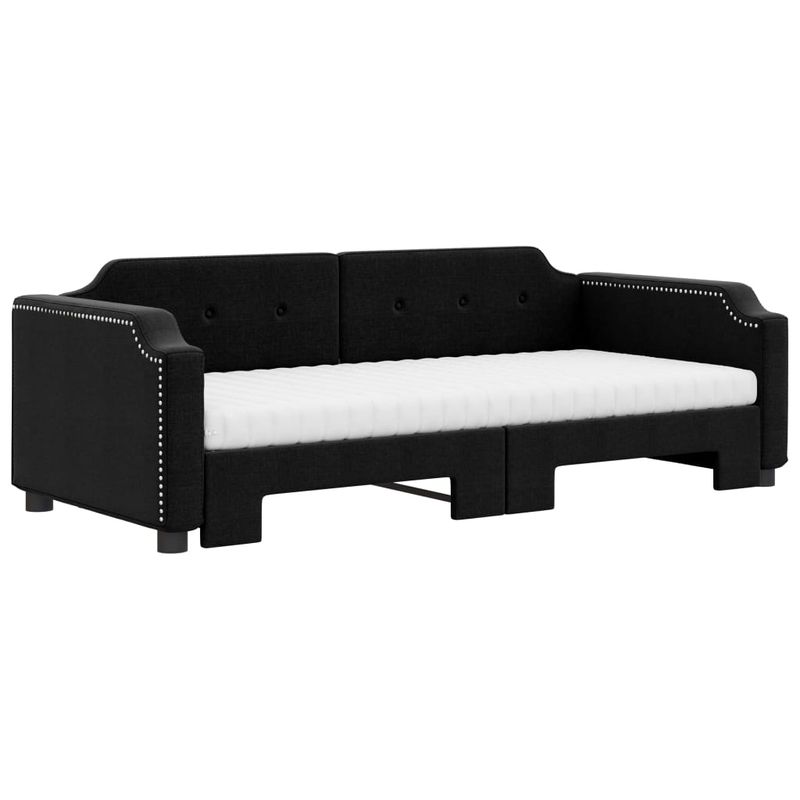 Casa si Gradina - Mobilier - Paturi si accesorii - Paturi - Pat de zi cu extensie si saltele, negru, 90x190 cm, textil - Infinity.ro