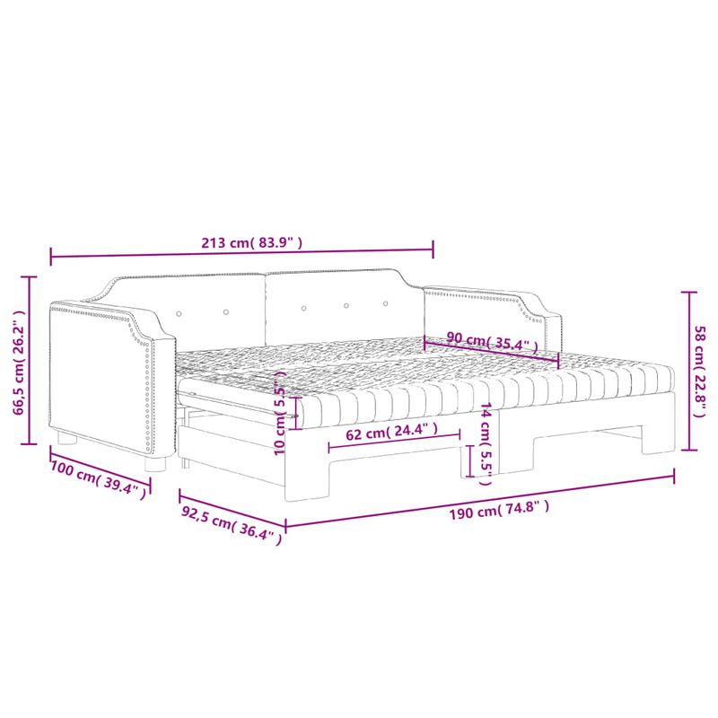 Casa si Gradina - Mobilier - Paturi si accesorii - Paturi - Pat de zi cu extensie si saltele, negru, 90x190 cm, textil - Infinity.ro