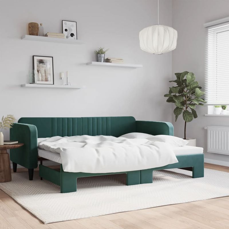 Casa si Gradina - Mobilier - Paturi si accesorii - Paturi - Pat de zi cu extensie, verde inchis, 90x200 cm, catifea - Infinity.ro