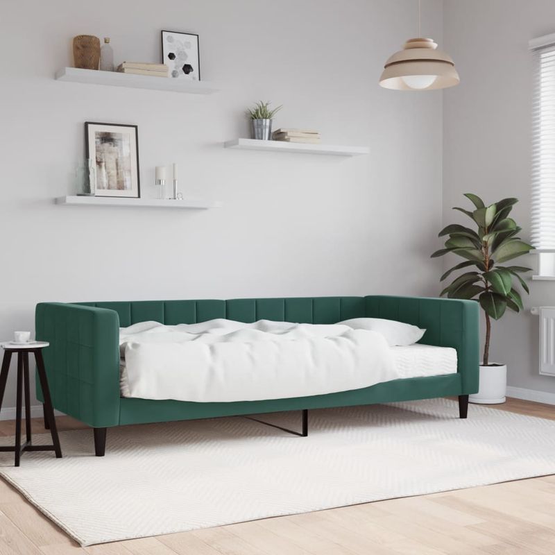 Casa si Gradina - Mobilier - Paturi si accesorii - Paturi - Pat de zi cu saltea, verde inchis, 90x200 cm, catifea - Infinity.ro