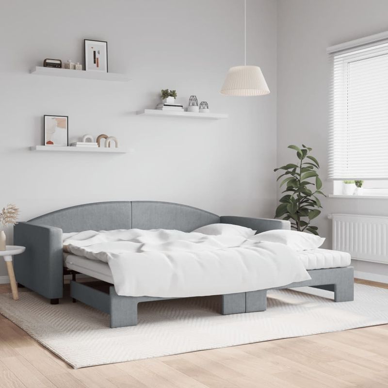 Casa si Gradina - Mobilier - Paturi si accesorii - Paturi - Pat de zi cu extensie si saltele, gri deschis 100x200 cm textil - Infinity.ro