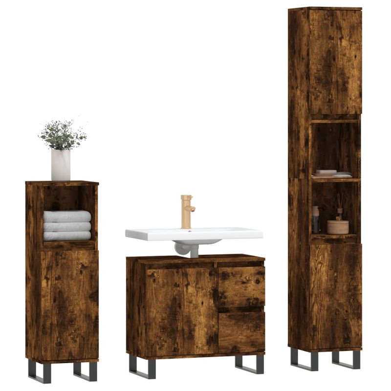Casa si Gradina - Mobilier - Seturi de mobilier - Seturi baie - Set mobilier de baie, 3 piese, stejar fumuriu, lemn prelucrat - Infinity.ro