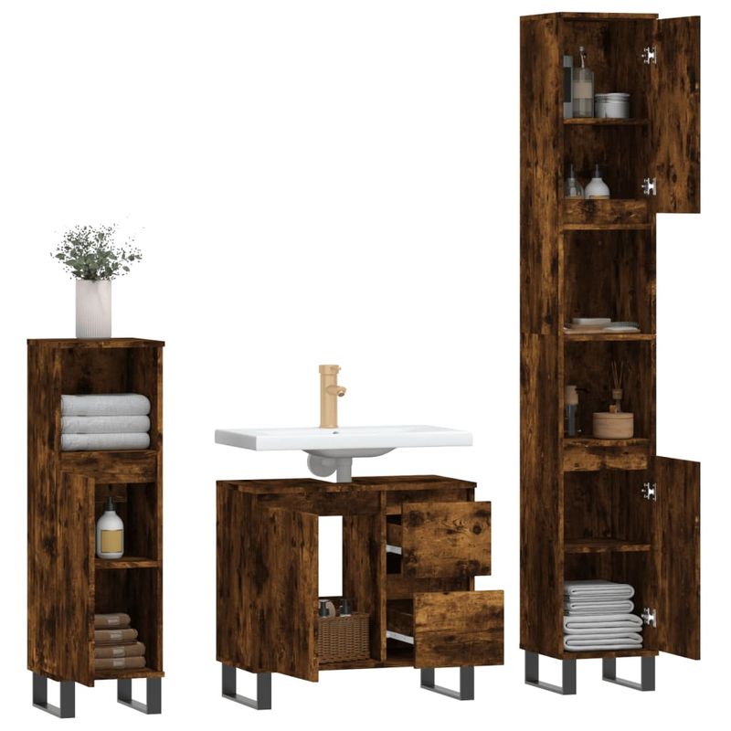 Casa si Gradina - Mobilier - Seturi de mobilier - Seturi baie - Set mobilier de baie, 3 piese, stejar fumuriu, lemn prelucrat - Infinity.ro