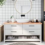 Casa si Gradina - Mobilier - Mobilier baie - Blaturi baie - Blat de baie, maro deschis, 160x40x(2-4) cm, lemn masiv tratat - Infinity.ro