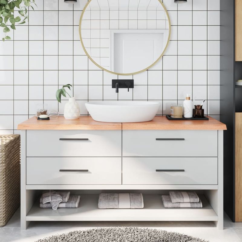 Casa si Gradina - Mobilier - Mobilier baie - Blaturi baie - Blat de baie, maro deschis, 160x40x(2-4) cm, lemn masiv tratat - Infinity.ro