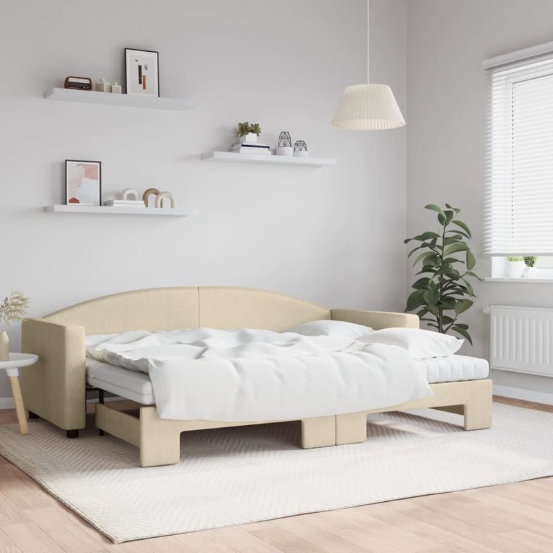 Casa si Gradina - Mobilier - Paturi si accesorii - Paturi - Pat de zi cu extensie si saltele, crem, 80x200 cm, textil - Infinity.ro