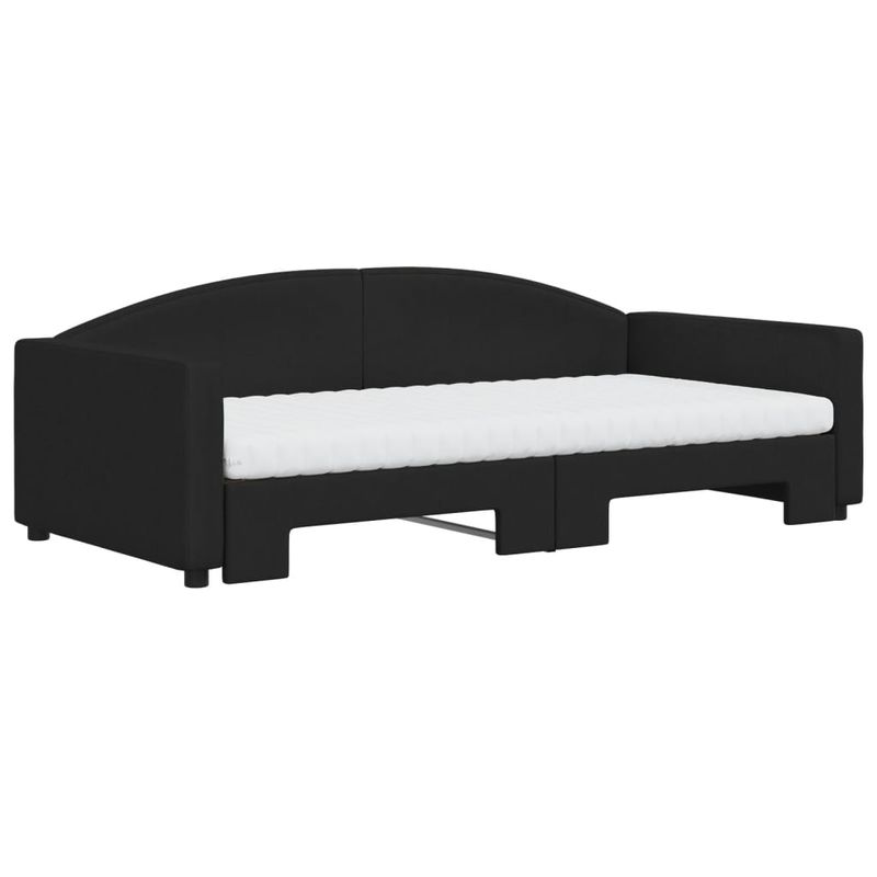 Casa si Gradina - Mobilier - Paturi si accesorii - Paturi - Pat de zi cu extensie si saltele, negru, 100x200 cm, textil - Infinity.ro