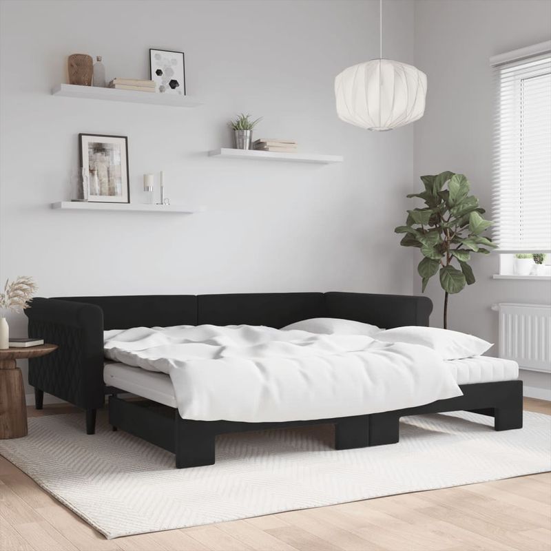 Casa si Gradina - Mobilier - Paturi si accesorii - Paturi - Pat de zi cu extensie si saltele, negru, 100x200 cm, catifea - Infinity.ro