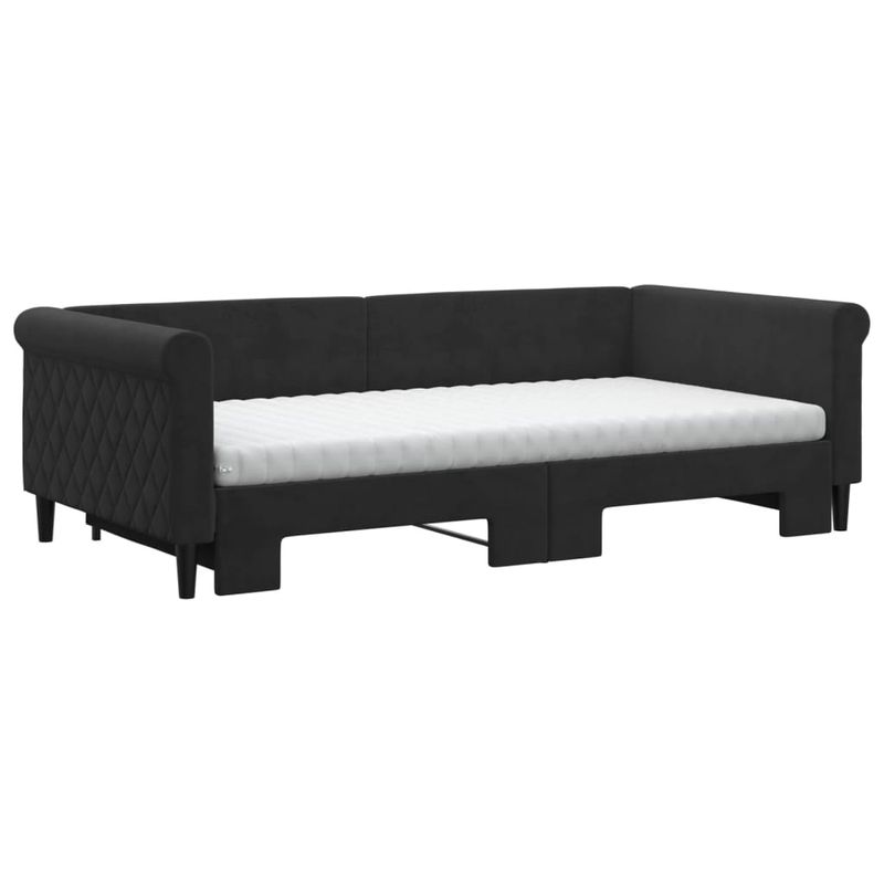 Casa si Gradina - Mobilier - Paturi si accesorii - Paturi - Pat de zi cu extensie si saltele, negru, 100x200 cm, catifea - Infinity.ro