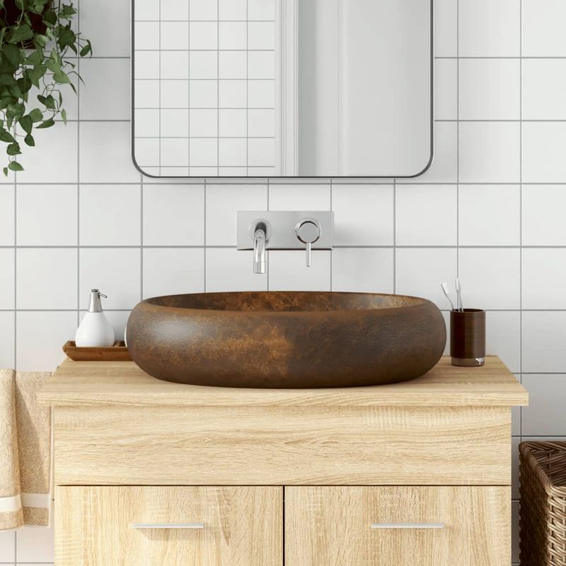 Casa si Gradina - Sanitare - Lavoar baie si accesorii - Lavoare si piedestale - Lavoar de blat, maro, 59x40x15 cm, ceramica, oval - Infinity.ro