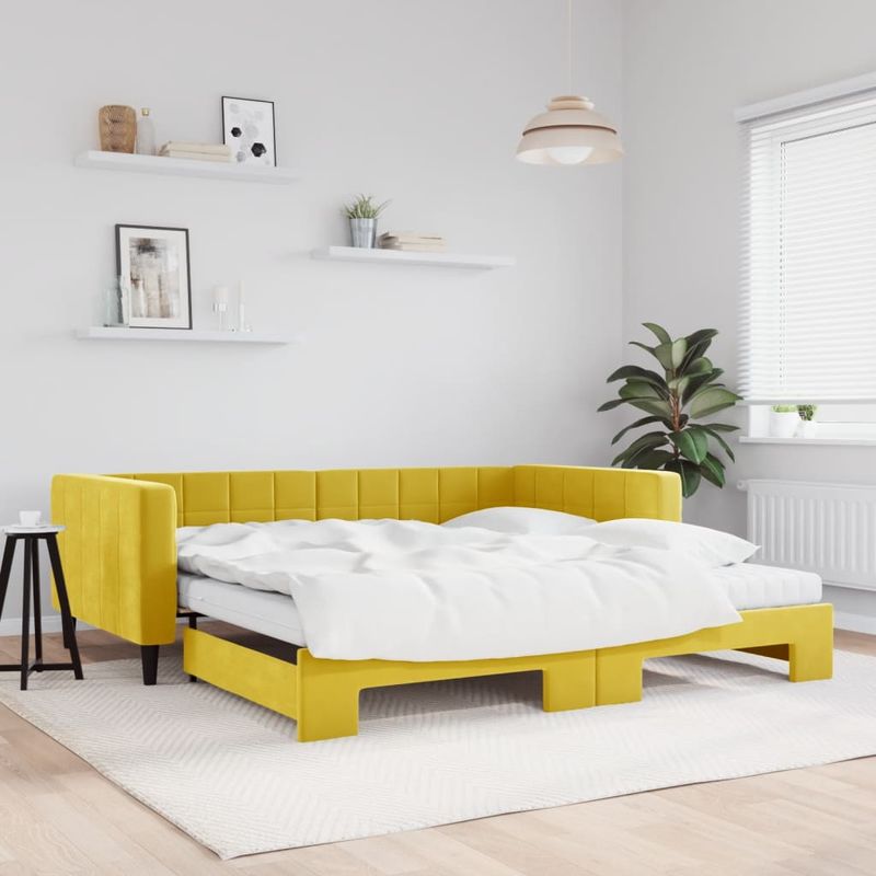 Casa si Gradina - Mobilier - Paturi si accesorii - Paturi - Pat de zi cu extensie si saltea, galben, 100x200 cm, catifea - Infinity.ro