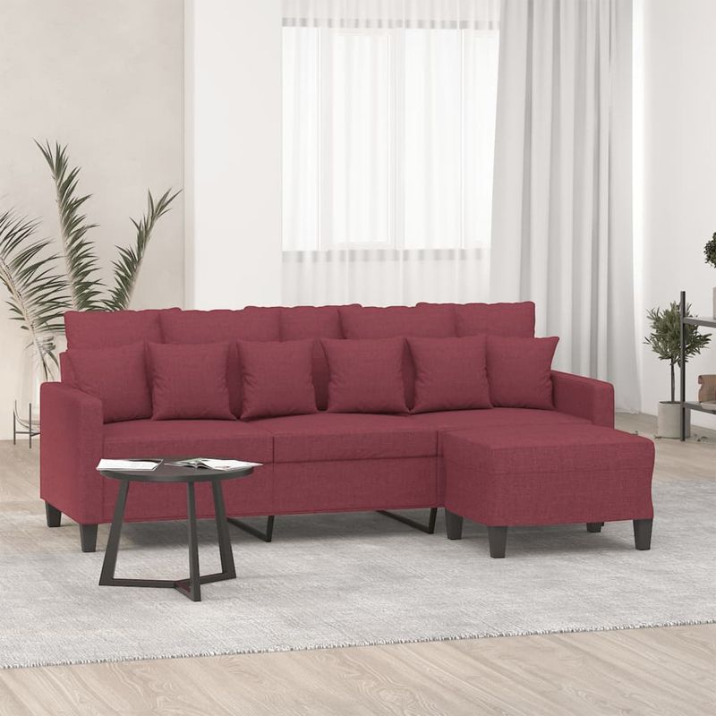 Casa si Gradina - Mobilier - Canapele si coltare - Canapele - Canapea cu 3 locuri si taburet, rosu vin, 180 cm, textil - Infinity.ro