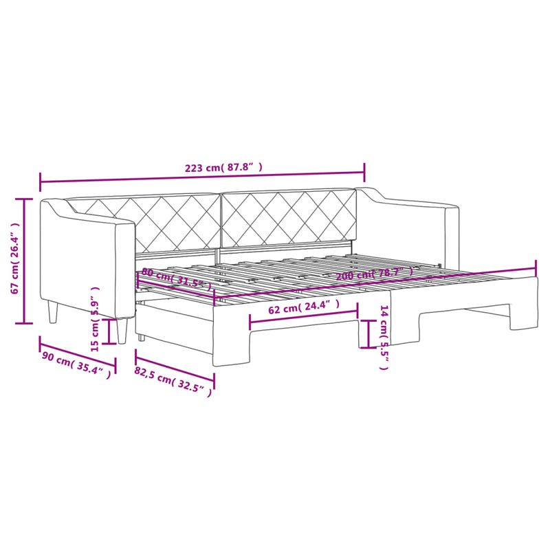 Casa si Gradina - Mobilier - Paturi si accesorii - Paturi - Pat de zi cu extensie, crem, 80x200 cm, textil - Infinity.ro