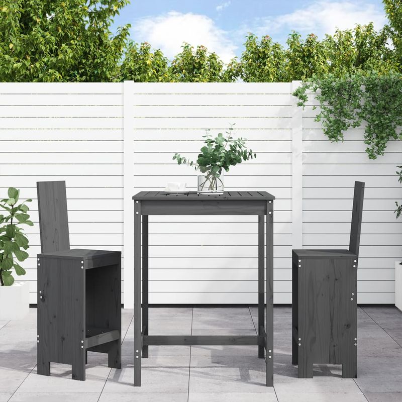 Casa si Gradina - Gradina si terasa - Mobilier exterior - Seturi mobila gradina - Set bar de gradina, 3 piese, gri, lemn masiv de pin - Infinity.ro