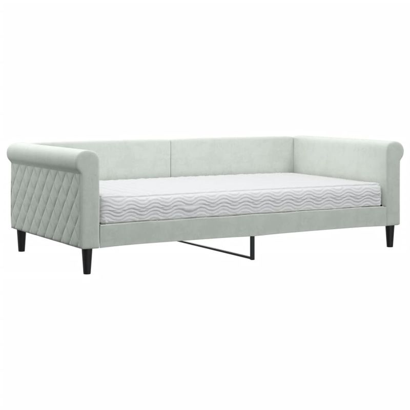 Casa si Gradina - Mobilier - Paturi si accesorii - Paturi - Pat de zi cu saltea, gri deschis, 100x200 cm, catifea - Infinity.ro