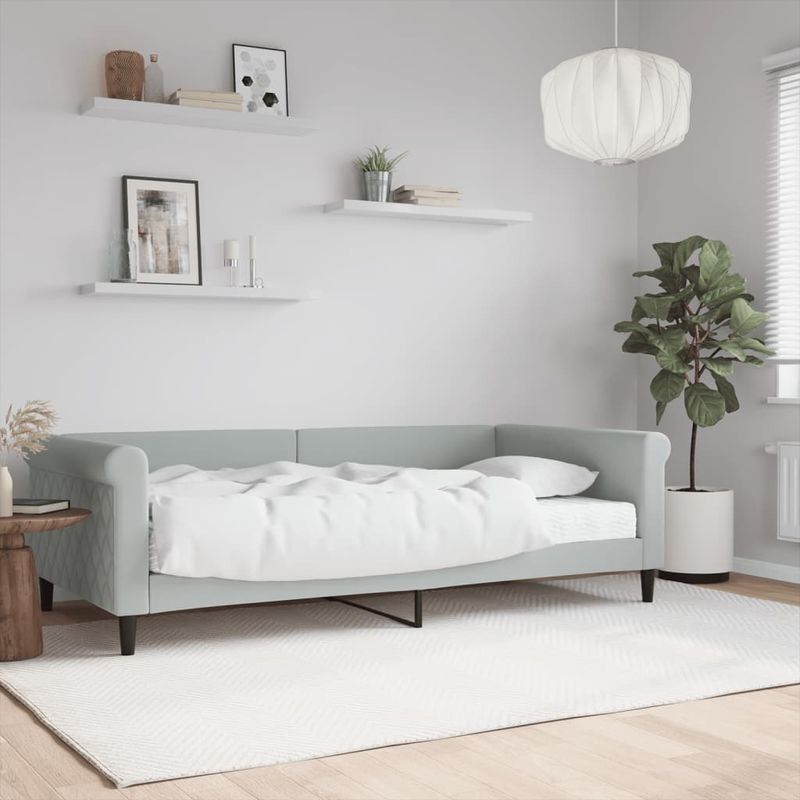 Casa si Gradina - Mobilier - Paturi si accesorii - Paturi - Pat de zi cu saltea, gri deschis, 100x200 cm, catifea - Infinity.ro