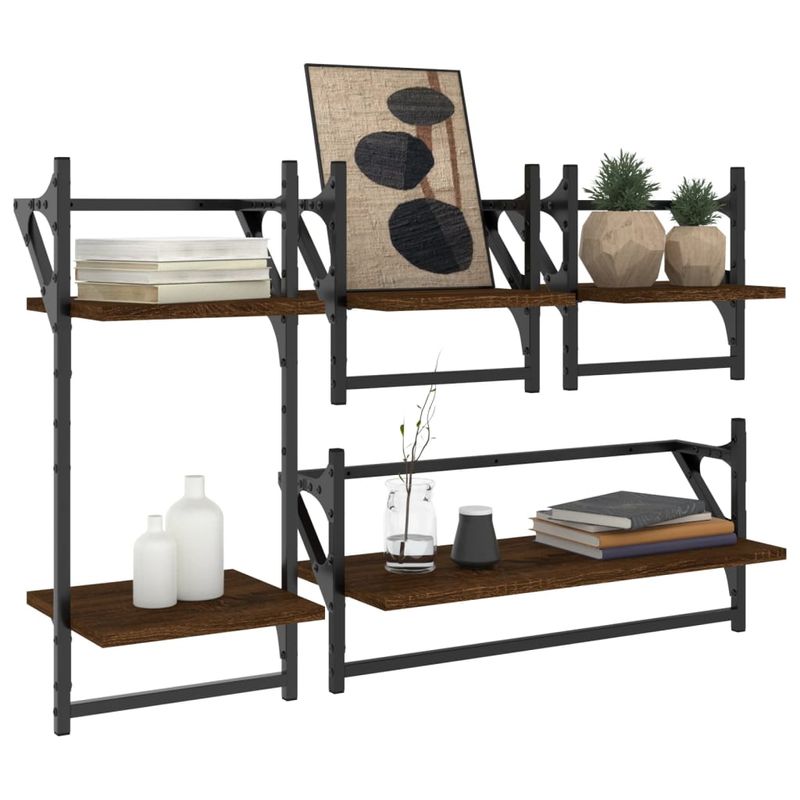 Casa si Gradina - Mobilier - Biblioteci si rafturi - Rafturi - Set rafturi de perete cu bare, 4 buc., stejar maro, lemn - Infinity.ro