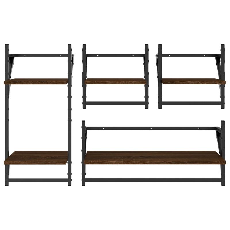 Casa si Gradina - Mobilier - Biblioteci si rafturi - Rafturi - Set rafturi de perete cu bare, 4 buc., stejar maro, lemn - Infinity.ro