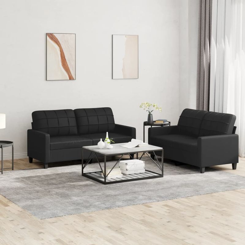 Casa si Gradina - Mobilier - Seturi de mobilier - Seturi living - Set de canapele cu perne, 2 piese, negru, piele ecologica - Infinity.ro
