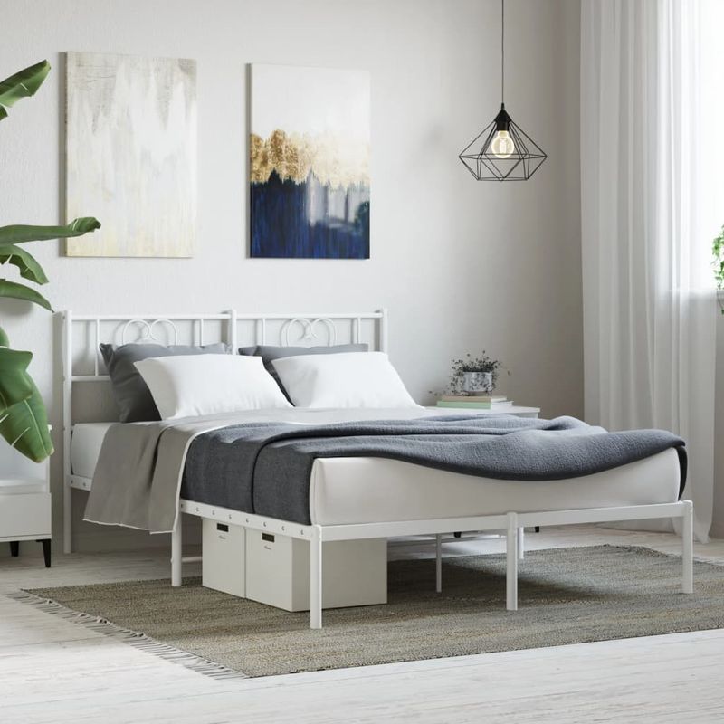 Casa si Gradina - Mobilier - Paturi si accesorii - Paturi - Cadru de pat metalic cu tablie, alb, 140x190 cm - Infinity.ro