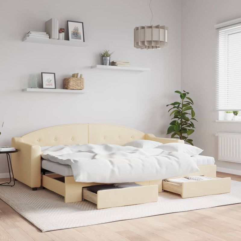 Casa si Gradina - Mobilier - Paturi si accesorii - Paturi - Pat de zi cu extensie si sertare, crem, 80x200 cm, textil - Infinity.ro