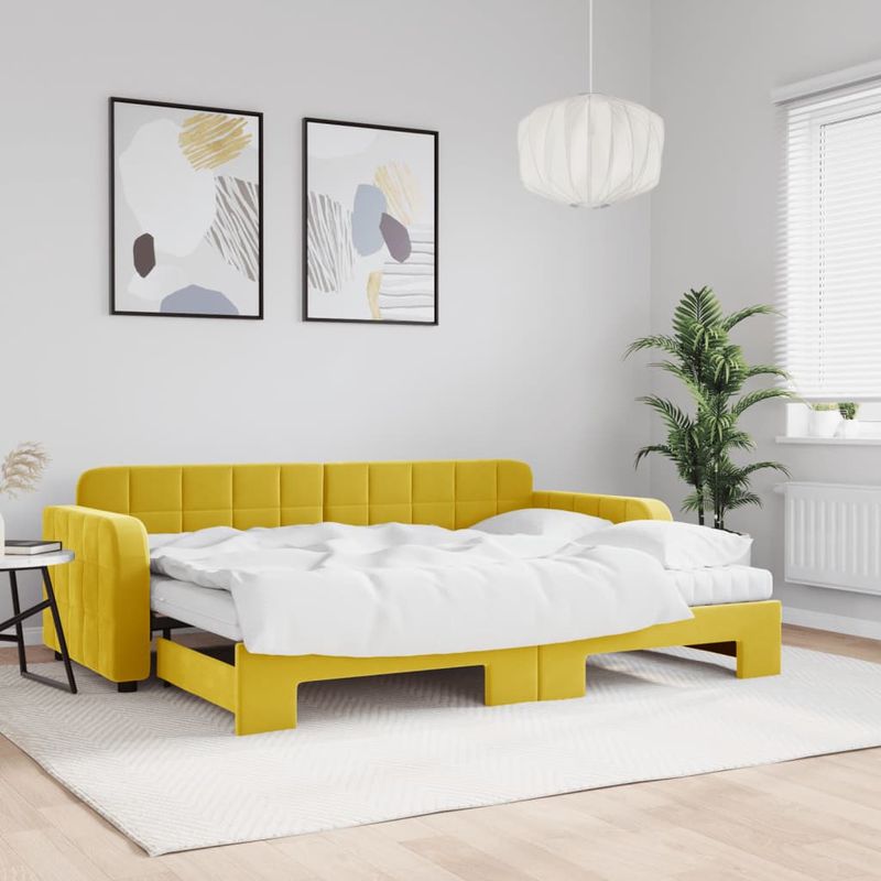 Casa si Gradina - Mobilier - Paturi si accesorii - Paturi - Pat de zi cu extensie si saltea, galben, 80x200 cm, catifea - Infinity.ro