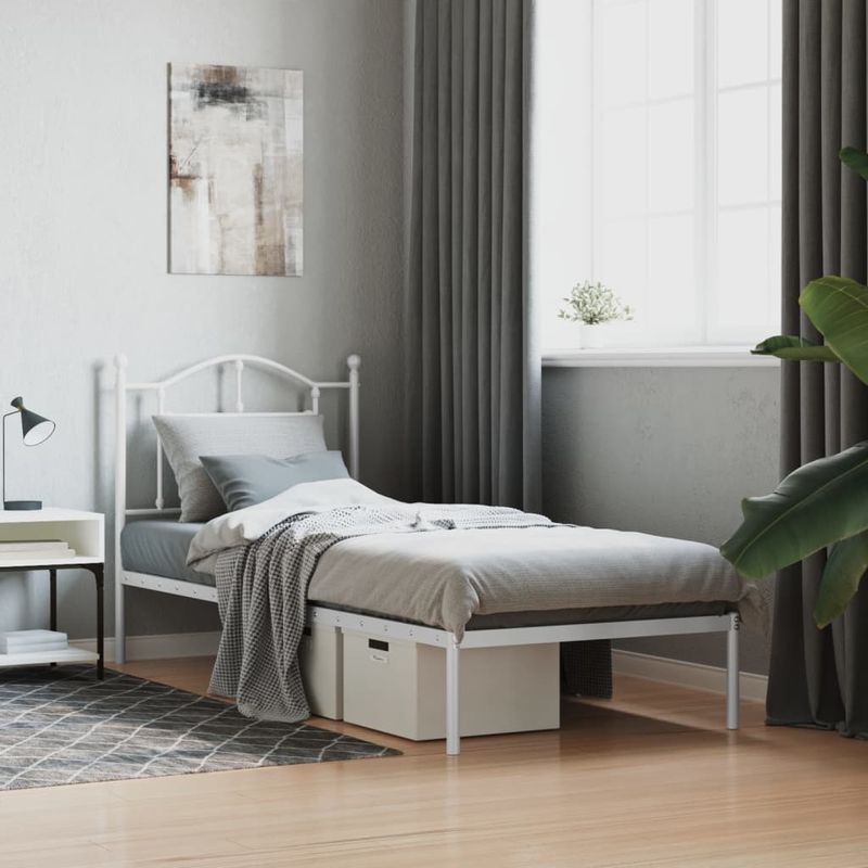 Casa si Gradina - Mobilier - Paturi si accesorii - Paturi - Cadru pat metalic cu tablie, alb, 90x200 cm - Infinity.ro