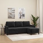 Casa si Gradina - Mobilier - Canapele si coltare - Canapele - Canapea cu 3 locuri si taburet, negru, 180 cm, catifea - Infinity.ro