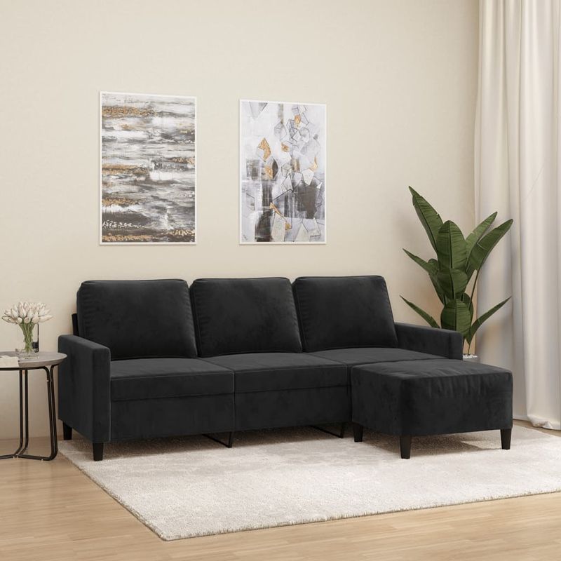 Casa si Gradina - Mobilier - Canapele si coltare - Canapele - Canapea cu 3 locuri si taburet, negru, 180 cm, catifea - Infinity.ro