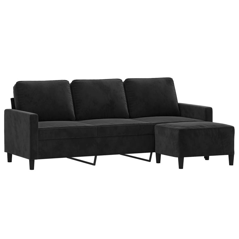 Casa si Gradina - Mobilier - Canapele si coltare - Canapele - Canapea cu 3 locuri si taburet, negru, 180 cm, catifea - Infinity.ro