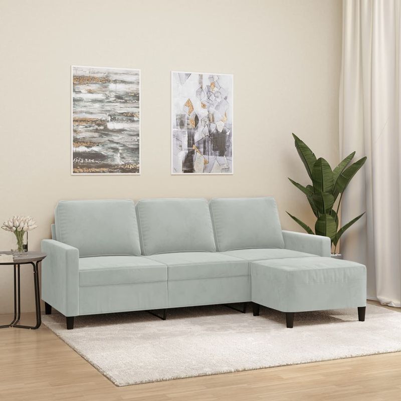 Casa si Gradina - Mobilier - Canapele si coltare - Canapele - Canapea cu 3 locuri si taburet, gri deschis, 180 cm, catifea - Infinity.ro