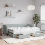 Casa si Gradina - Mobilier - Paturi si accesorii - Paturi - Pat de zi cu extensie si sertare, gri deschis 80x200 cm catifea - Infinity.ro