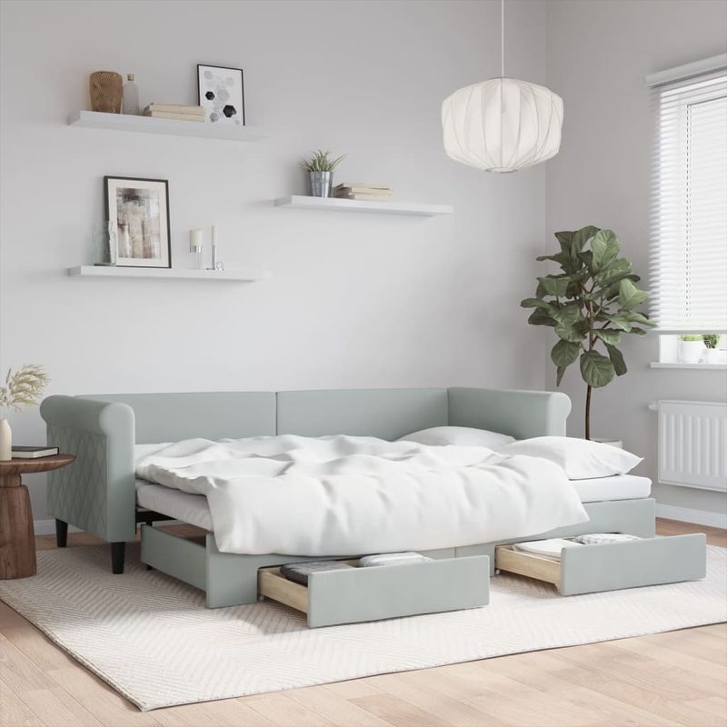 Casa si Gradina - Mobilier - Paturi si accesorii - Paturi - Pat de zi cu extensie si sertare, gri deschis 80x200 cm catifea - Infinity.ro