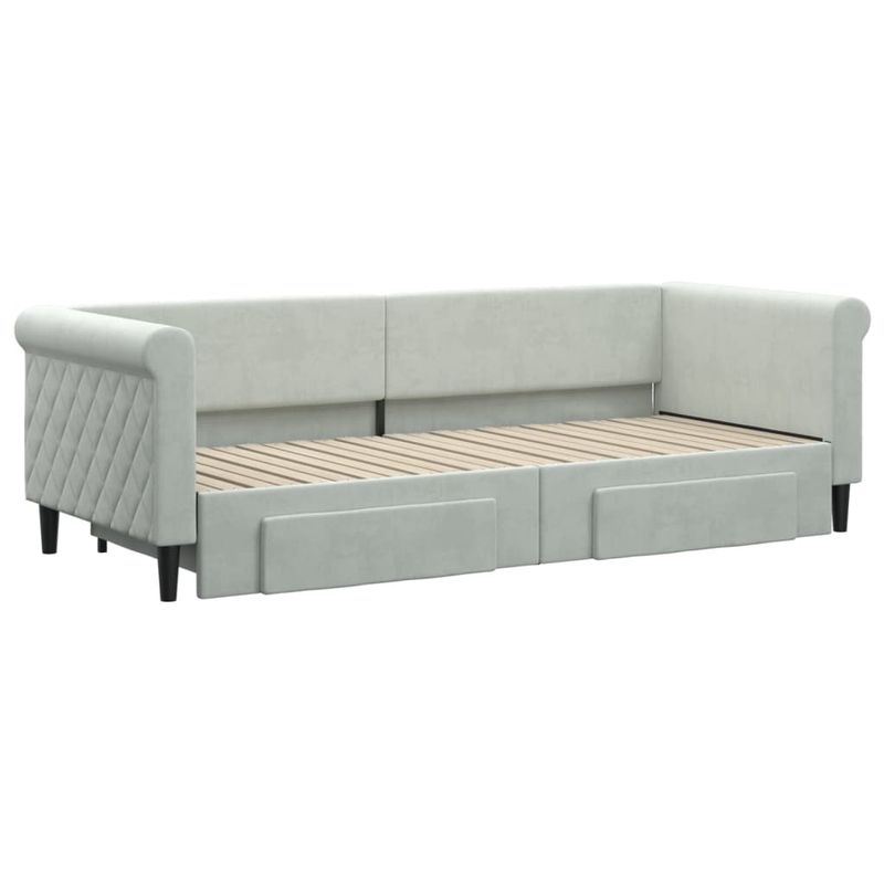 Casa si Gradina - Mobilier - Paturi si accesorii - Paturi - Pat de zi cu extensie si sertare, gri deschis 80x200 cm catifea - Infinity.ro