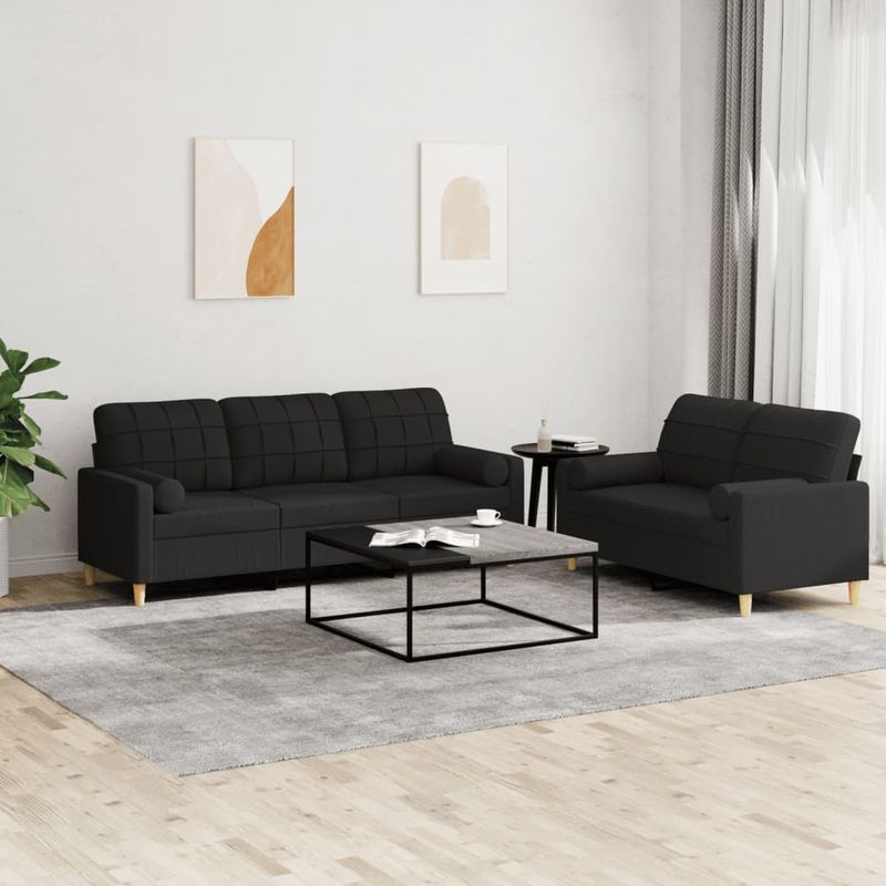 Casa si Gradina - Mobilier - Seturi de mobilier - Seturi living - Set de canapele cu perne, 2 piese, negru, material textil - Infinity.ro