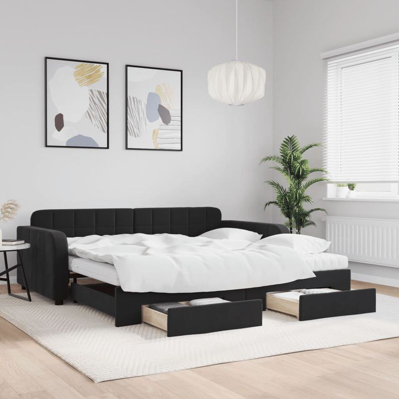 Casa si Gradina - Mobilier - Paturi si accesorii - Paturi - Pat de zi cu extensie si sertare, negru, 100x200 cm, catifea - Infinity.ro
