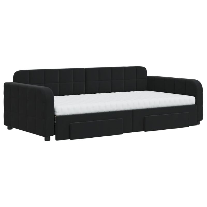 Casa si Gradina - Mobilier - Paturi si accesorii - Paturi - Pat de zi cu extensie si sertare, negru, 100x200 cm, catifea - Infinity.ro