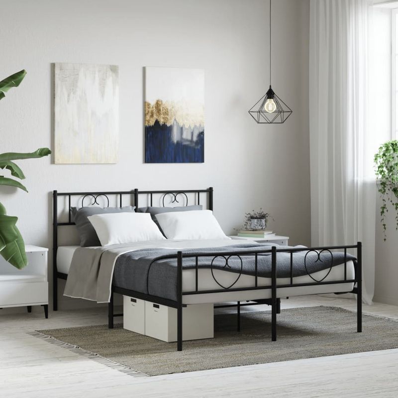 Casa si Gradina - Mobilier - Paturi si accesorii - Paturi - Cadru pat metalic cu tablie de cap/picioare, negru, 150x200 cm - Infinity.ro