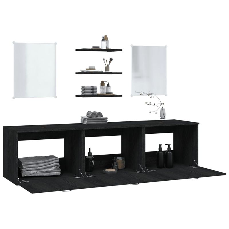 Casa si Gradina - Mobilier - Seturi de mobilier - Seturi baie - Set mobilier de baie, 6 piese, negru, lemn prelucrat - Infinity.ro