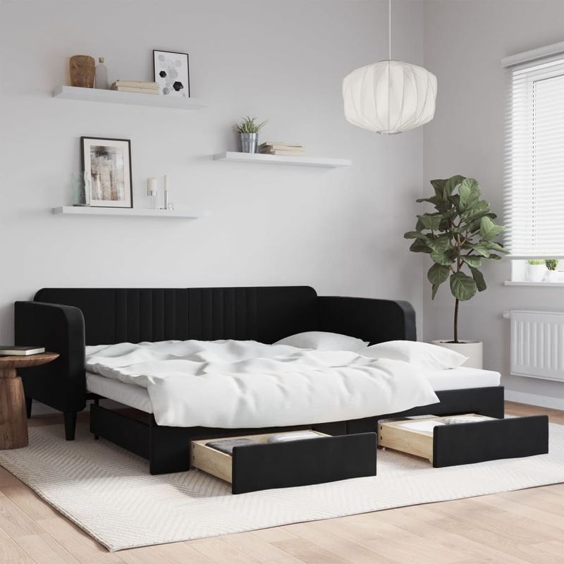 Casa si Gradina - Mobilier - Paturi si accesorii - Paturi - Pat de zi cu extensie si sertare, negru, 100x200 cm, catifea - Infinity.ro