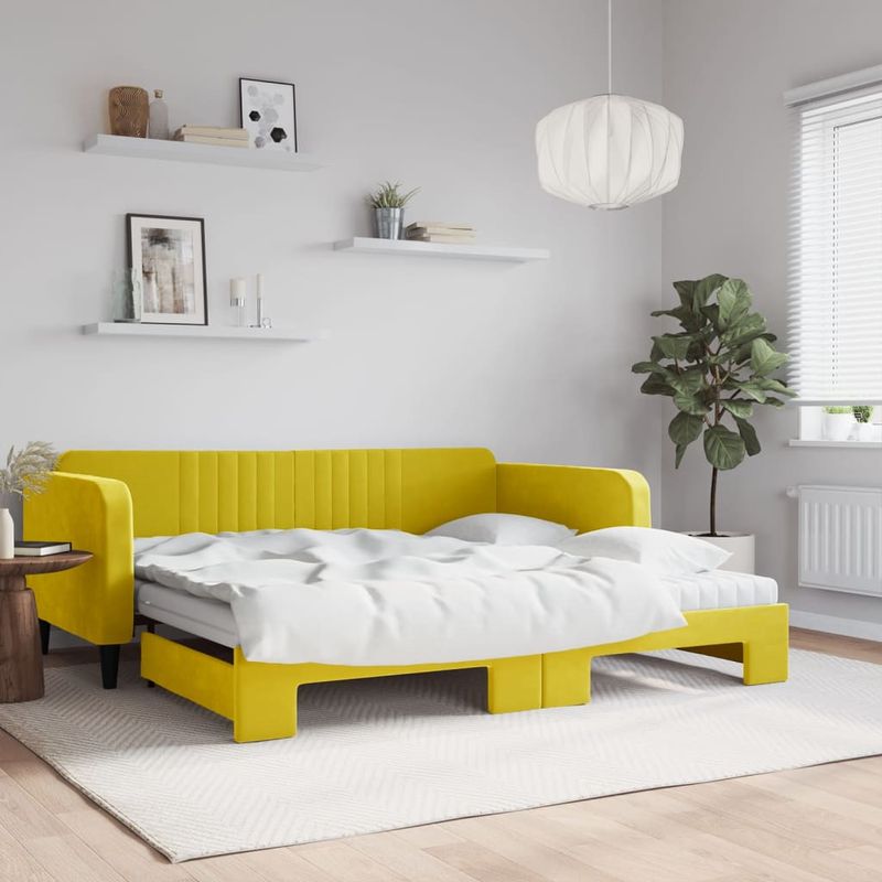 Casa si Gradina - Mobilier - Paturi si accesorii - Paturi - Pat de zi cu extensie si saltea, galben, 100x200 cm, catifea - Infinity.ro