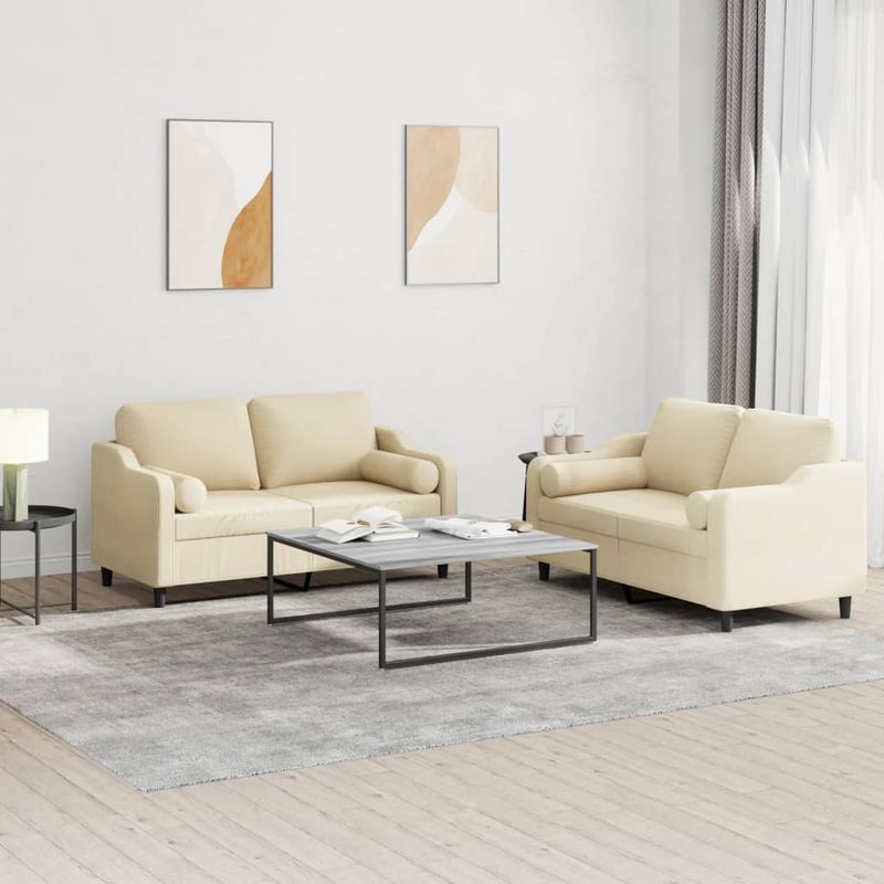 Casa si Gradina - Mobilier - Seturi de mobilier - Seturi living - Set de canapele cu perne, 2 piese, crem, material textil - Infinity.ro