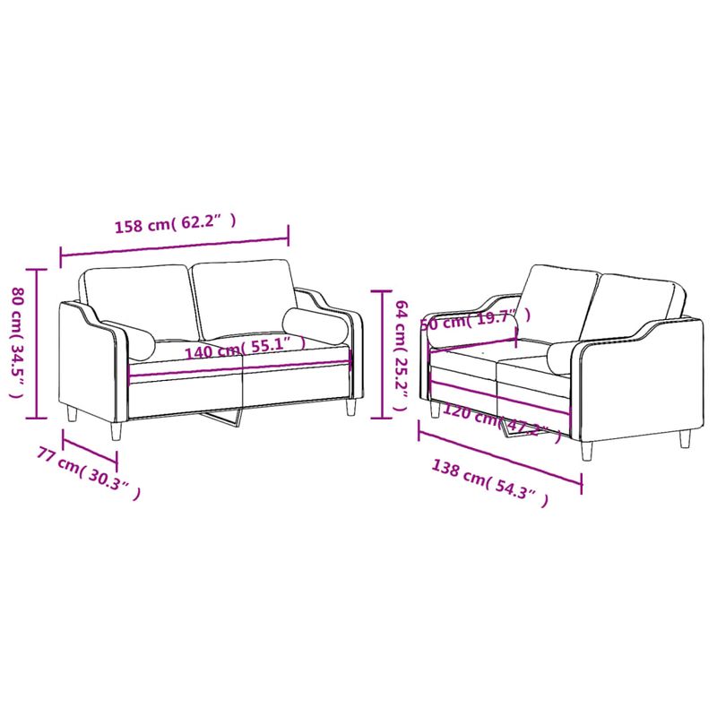 Casa si Gradina - Mobilier - Seturi de mobilier - Seturi living - Set de canapele cu perne, 2 piese, crem, material textil - Infinity.ro