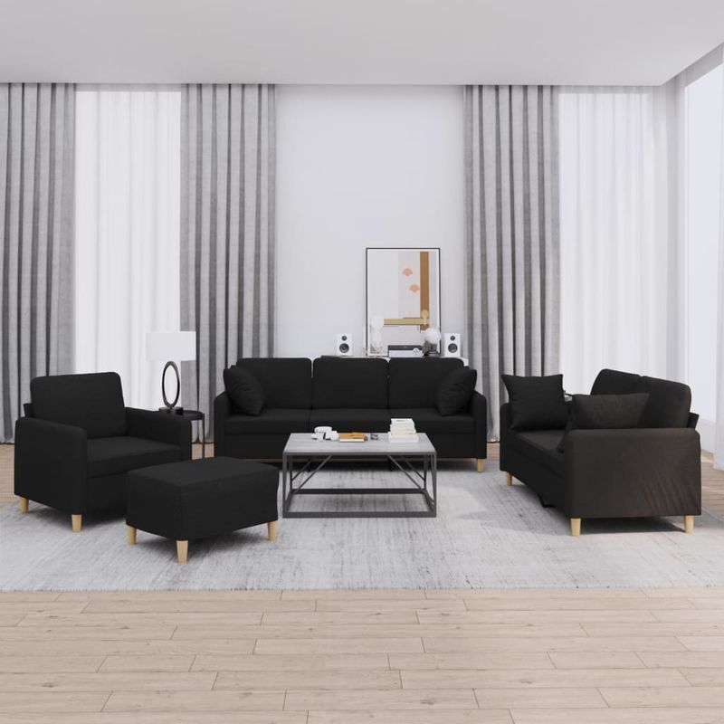 Casa si Gradina - Mobilier - Seturi de mobilier - Seturi living - Set de canapele cu perne, 4 piese, negru, material textil - Infinity.ro