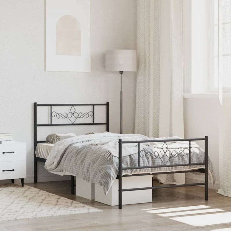 Casa si Gradina - Mobilier - Paturi si accesorii - Paturi - Cadru pat metalic cu tablii de cap/picioare, negru, 100x200 cm - Infinity.ro