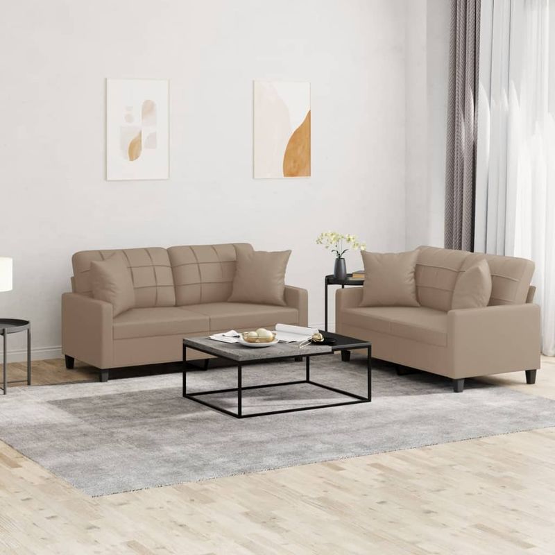 Casa si Gradina - Mobilier - Seturi de mobilier - Seturi living - Set de canapele cu perne, 2 piese, cappuccino, piele ecologica - Infinity.ro