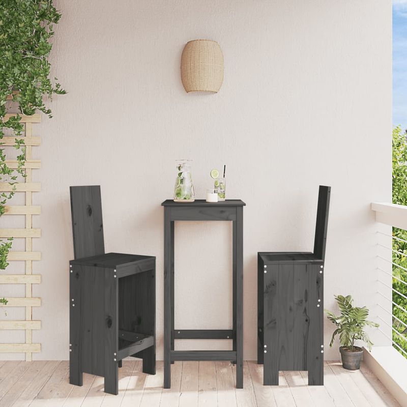 Casa si Gradina - Gradina si terasa - Mobilier exterior - Scaune si sezlonguri gradina - Scaune de bar, 2 buc., gri, 40x42x120 cm, lemn masiv de pin - Infinity.ro