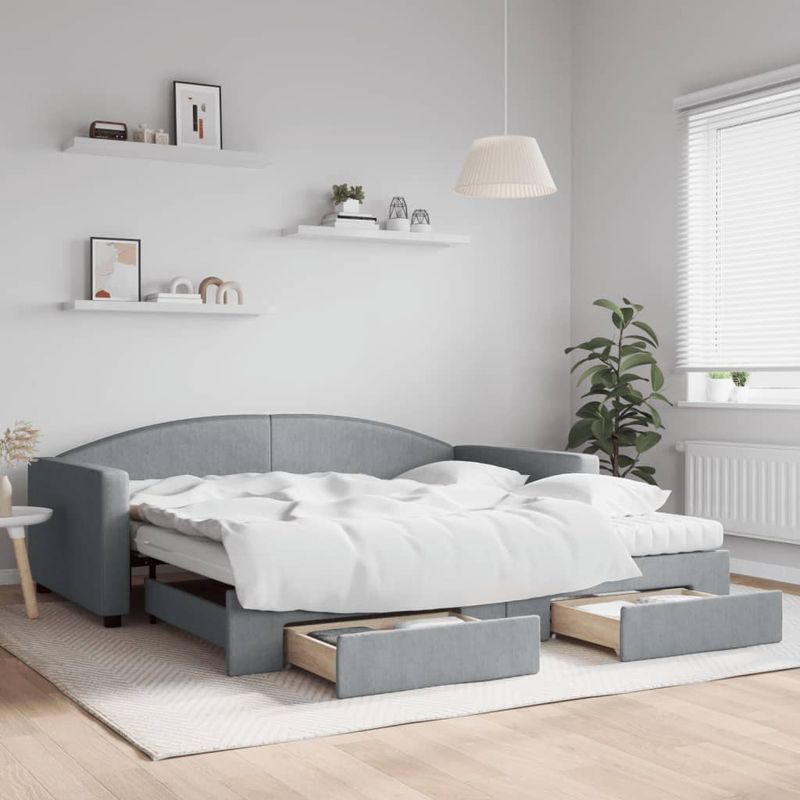 Casa si Gradina - Mobilier - Paturi si accesorii - Paturi - Pat de zi cu extensie si sertare, gri deschis 100x200 cm textil - Infinity.ro